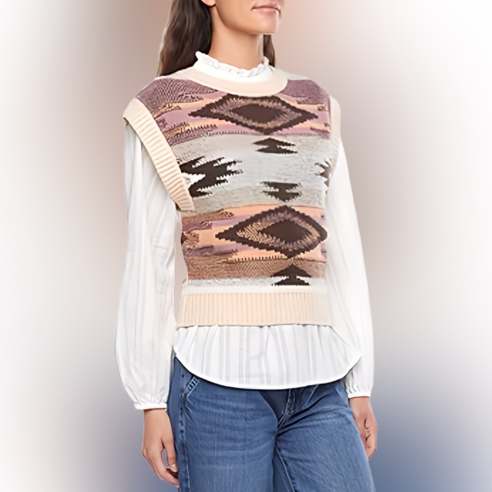 🌺a.n.a Womens Aztec Crew Neck Sweater Vest🌸🌺